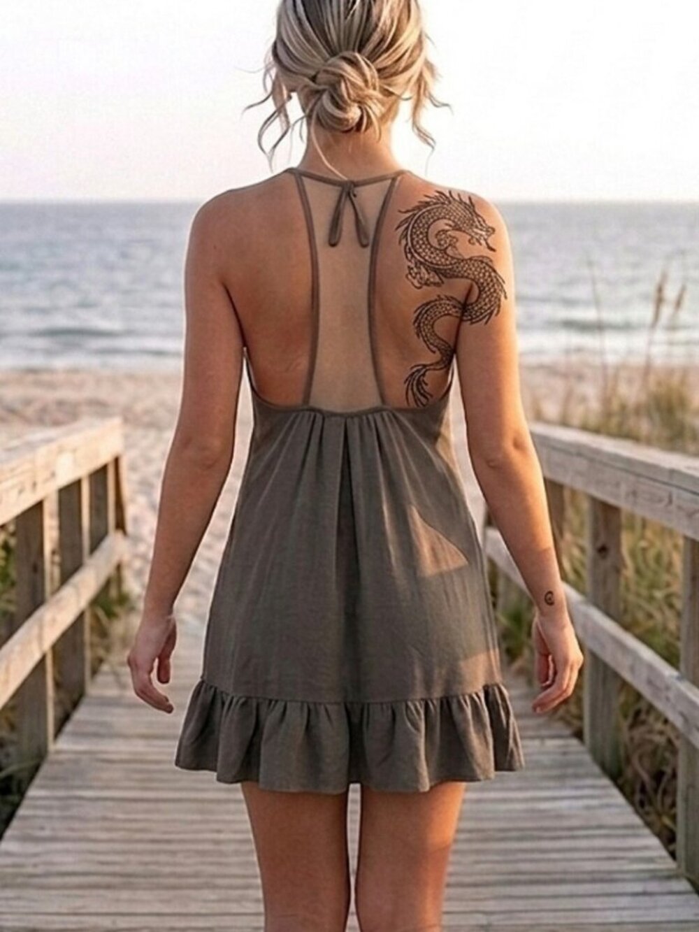 Vintage Costa Blanca Razerback Drop Waist Khaki Green Dress